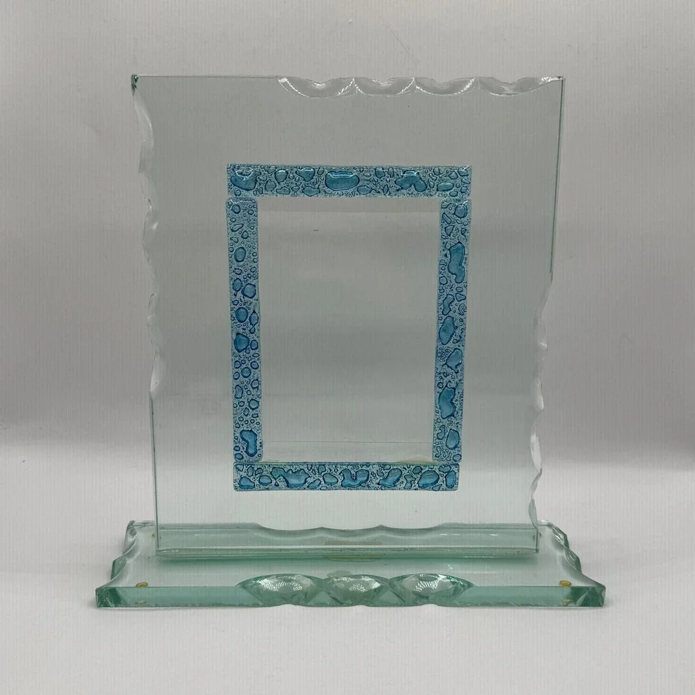 Glass Picture Frame Blue Bubble 4x6 Textured Scalloped Edge Kirkland's Heavy